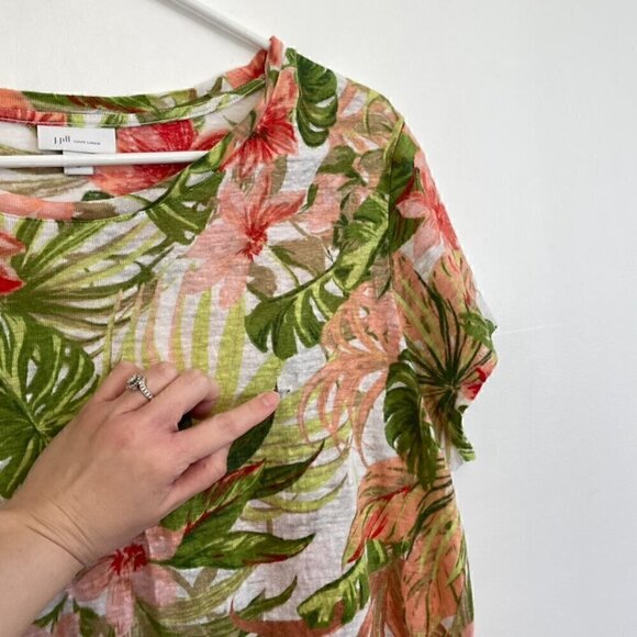 J. JILL Love Linen Tropical Floral Tie Front Tee White Green Short Sleeve Blouse - Picture 14 of 14